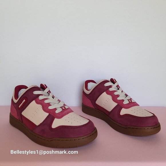 COACH Low Top Leather and Suede Sneakers C201- Pink color- Women’s US Size 9B - Picture 3 of 16